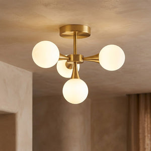 Lustre art deco coloris blanc modele 4 globes bouquet