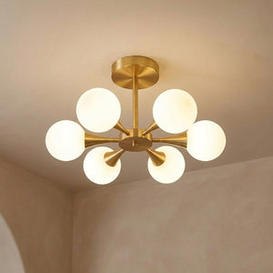 Lustre art deco coloris blanc modele 6 globes etoile