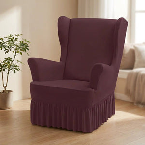 Housse de fauteuil à oreilles bordeaux avec jupe à volants
