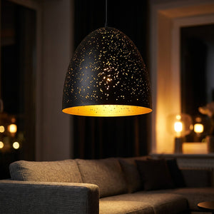 Suspension vintage Cloche en fer noir, constellation étoilée lumineuse