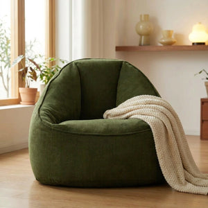 Fauteuil pouf seul en velours côtelé vert foncé
