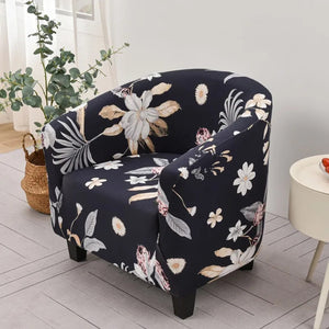 Housse de fauteuil cabriolet motif floral marine sur fond bleu