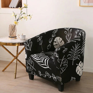 Housse de fauteuil cabriolet motif feuillage blanc sur fond noir