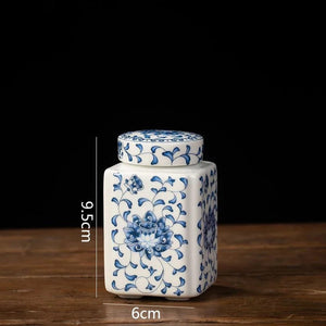 Pot à thé carré porcelaine bleue motif lotus vue produit