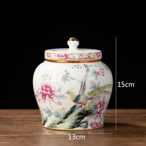 Pot à thé arrondi oiseau pivoine porcelaine colorée