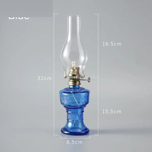 Lampe à pétrole vintage verre bleu - dimensions