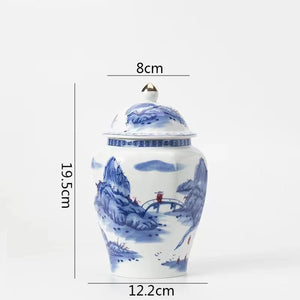 Pot à thé paysage de montagne porcelaine bleue