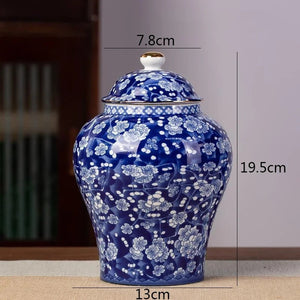 Grand pot à thé prunier fond bleu porcelaine