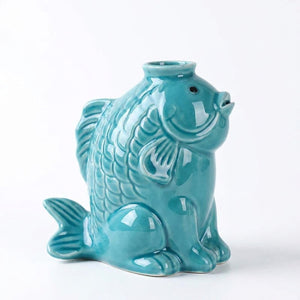 Vase céramique poisson turquoise, vase fleurs séchées