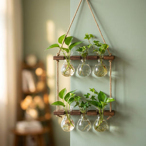 Vase mural en verre ampoules bois foncé 2 étages