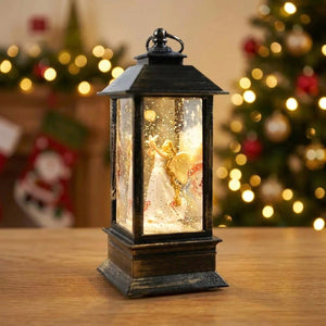 Lanterne Noël LED ange figurine robe blanche lumière dorée
