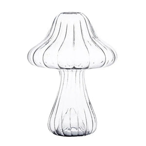 Vase champignon Côtelé en verre transparent, texture côtelée élancée