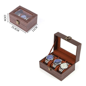 Boîte à montres en bois clair pour 3 montres couvercle en verre