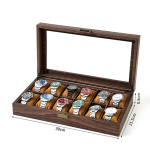 Boîte à montres en bois foncé pour 12 montres deux rangées