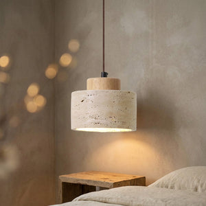 Suspension travertin Bois naturel Compact Ø12cm