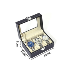 Boîte à montres en cuir noir pour 3 montres intérieur beige
