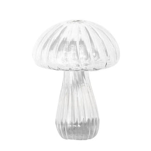 Vase champignon Nervuré en verre transparent, chapeau nervuré arrondi