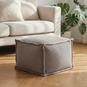 Pouf carré en coton gaufré gris