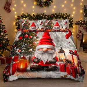 Motif lutin de Noël avec sapin et cadeaux sur housse de couette
