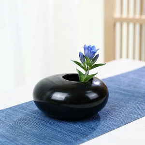 Vase céramique ikebana goutte eau noir brillant