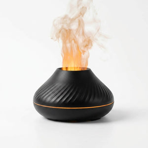 Diffuseur volcanique noir ultrasonique veilleuse LED flamme
