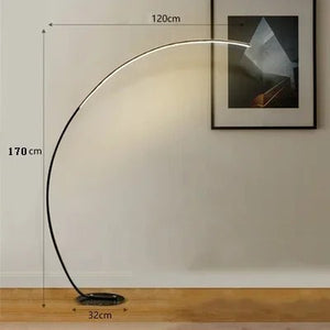 Lampadaire LED arc dimensions vue noire 170 cm hauteur 120 cm portée 32 cm base