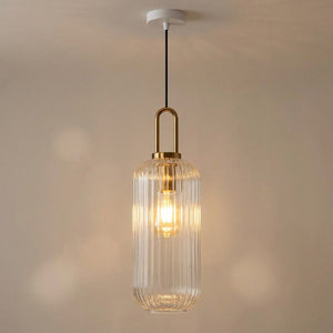 Suspension en verre cannelé taille 14 cm forme cylindre allongé