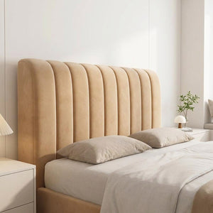 Housse de tête de lit cannelée en velours couleur beige