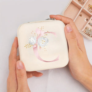Boîte à bijoux voyage initiale florale crème - Lettre C