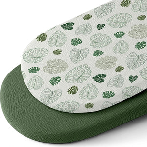 Drap-housse de couffin en mousseline imprimé feuilles tropicales vertes avec drap uni vert foncé