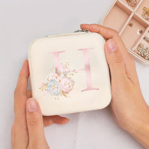 Boîte à bijoux voyage initiale florale crème - Lettre H