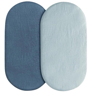 Drap-housse de couffin en mousseline unie bleu marine et bleu ciel
