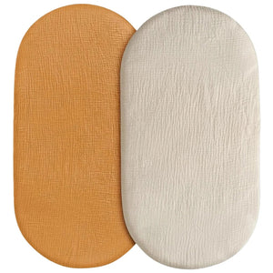 Drap-housse de couffin en mousseline unie ocre et écru