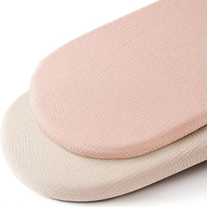 Drap-housse de berceau en gaze de coton unie rose poudré et écru