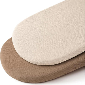 Drap-housse de berceau en gaze de coton unie écru et taupe