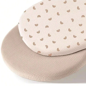 Drap-housse de berceau en gaze de coton imprimé petits arcs-en-ciel avec drap uni sable