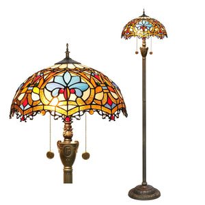 Lampadaire style Tiffany motif Florentine ambre