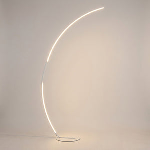 Lampadaire LED arc blanc sur fond clair allumé vue produit complète