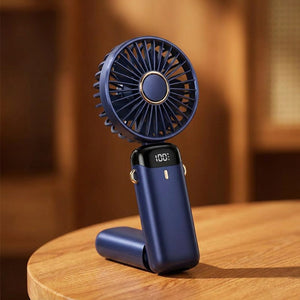 Mini ventilateur portable bleu gros plan