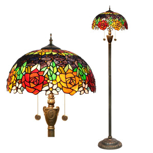 Lampadaire style Tiffany motif Roses dorées