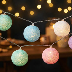 Guirlande boules coton LED multicolore USB 1m 3m 6m