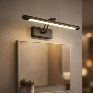 Applique murale miroir LED noire orientable au-dessus d'un miroir