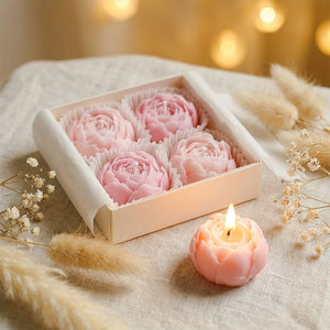 Coffret bougies pivoine Rose cire de soja dans boîte cadeau
