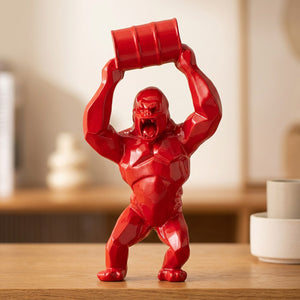 Statue gorille rouge en résine design facetté
