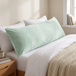 Housse de coussin traversin en peluche vert menthe unie