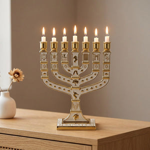 Ménorah chandelier blanc doré
