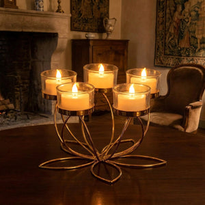Bougeoir 5 bras lotus doré