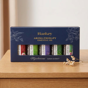 Coffret 5 huiles essentielles aromatiques bleu marine sur bois
