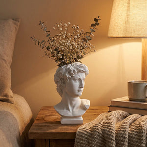 Vase buste antique taille M résine blanche avec fleurs séchées table de nuit
