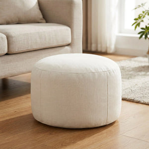 Pouf tabouret rond en lin coloris blanc